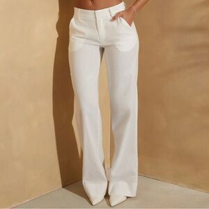 Oh Polly Anistyn High Waist Straight Leg Linen Trousers in White